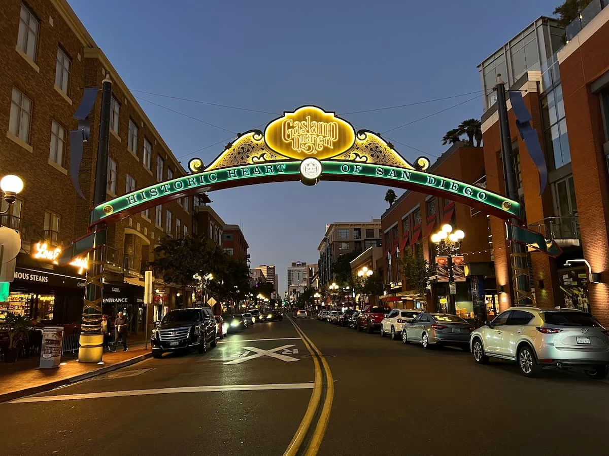 Gaslamp Quarter Archway lit up at night
